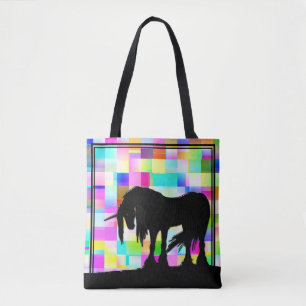 Mystical Unicorn (colourful chequered) Tote Bag