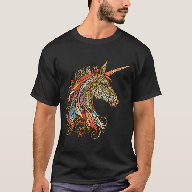 Mystical Unicorn Head Colourful Mandala Pattern  U T-Shirt (Front)