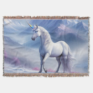 Mystical Unicorn in a Magical Fantasy Realm Throw Blanket