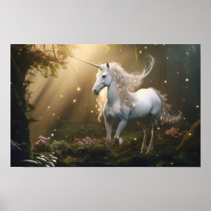 Mystical Unicorn in Enchanted Forest — Fantasy Art Poster