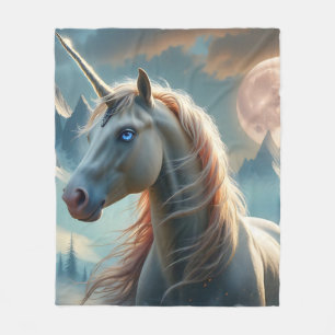 Mystical Unicorn in Enchanted Mountains Fleece Blanket
