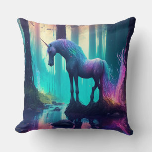 Mystical Unicorn in the Woods Fantasy Art Cushion