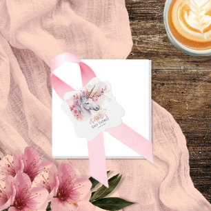 Mystical Unicorn   Pink Floral Girl Baby Shower Favour Tags