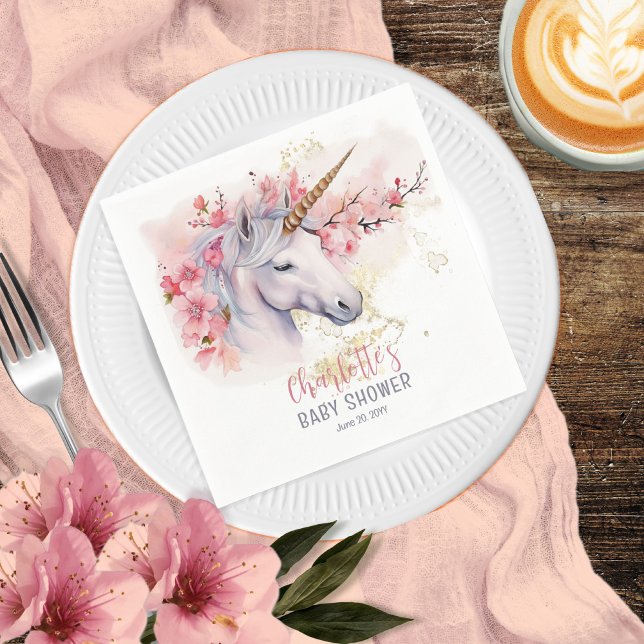 Mystical Unicorn | Pink Floral Girl Baby Shower Napkin (Creator Uploaded)