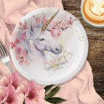 Mystical Unicorn | Pink Floral Girl Baby Shower Paper Plate<br><div class="desc">Introducing our captivating Mystical Unicorn and Pink Floral Girl Baby Shower Design. Immerse yourself in a world of enchantment as you prepare to celebrate the arrival of a little one. This exquisite collection features a majestic unicorn as the focal point, gracefully adorned with delicate pink flowers and set against a...</div>
