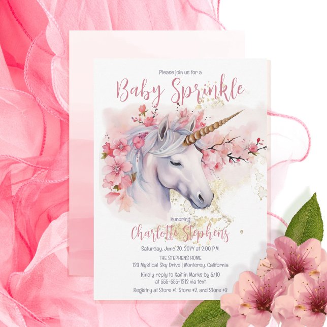 Mystical Unicorn | Pink Floral Girl Baby Sprinkle Invitation (Creator Uploaded)