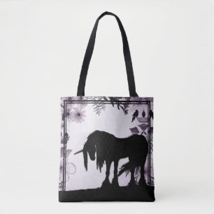 Mystical Unicorn w/lines (purple flowers & leaves) Tote Bag
