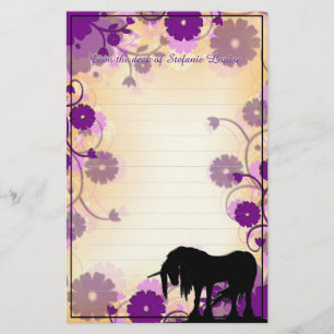 Mystical Unicorn w/lines (yellow w/purple) Stationery
