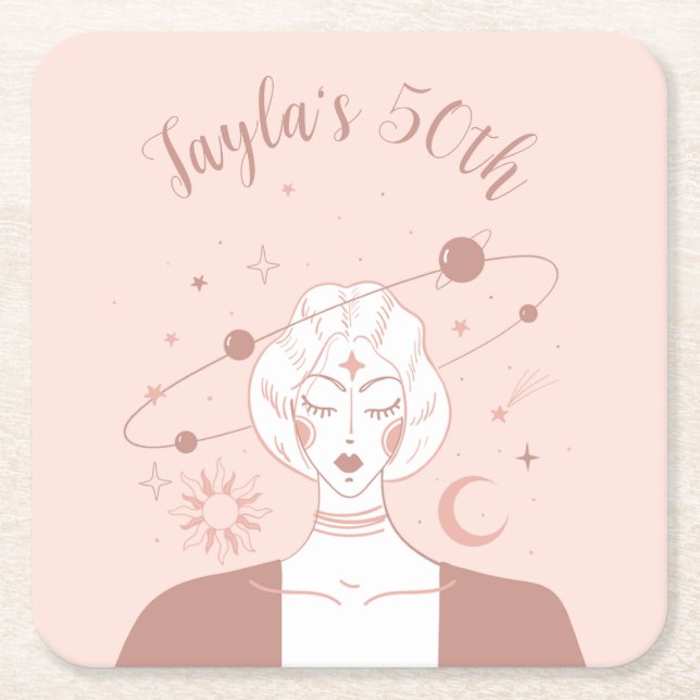 Mystical Universe 50th Birthday Musk Pink Coasters (Front)