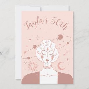 Mystical Universe 50th Birthday Musk Pink Coasters Invitation