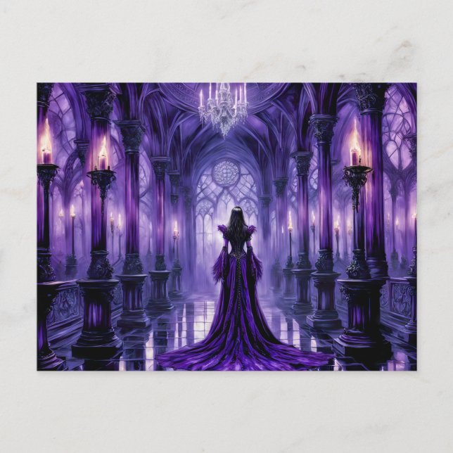 Mystical Vampire Queen in Gothic Castle Hall Postcard (Front)