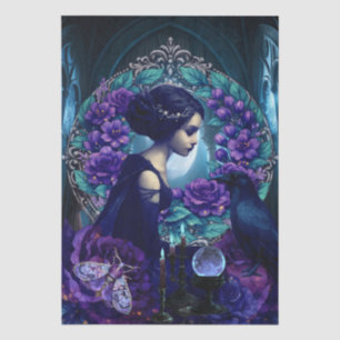 Mystical Victorian Garden Girl & Raven Fantasy Art Tissue Paper