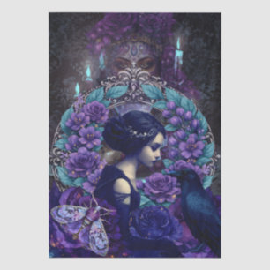 Mystical Victorian Garden Girl & Raven Fantasy Art Tissue Paper