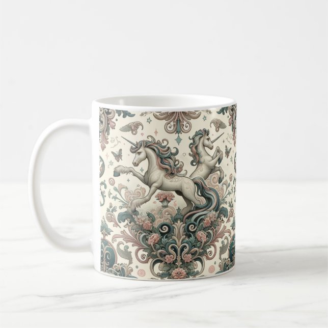 Mystical Victorian Unicorns: Enchanted Floral  Coffee Mug (Left)