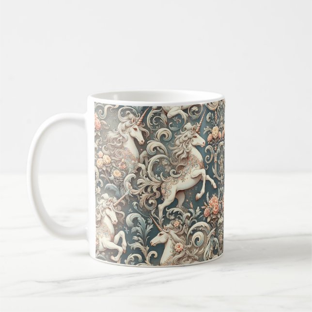 Mystical Victorian Unicorns: Enchanted Floral  Coffee Mug (Left)