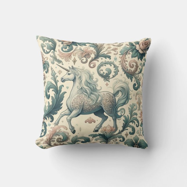 Mystical Victorian Unicorns: Enchanted Floral  Cushion (Front)