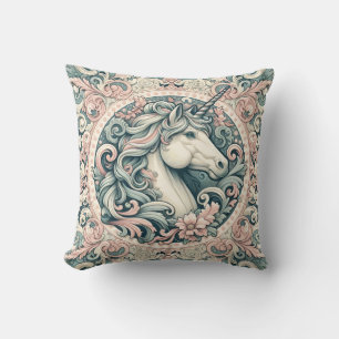 Mystical Victorian Unicorns: Enchanted Floral Cushion