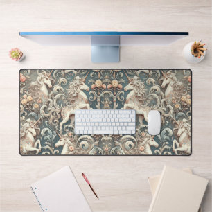 Mystical Victorian Unicorns: Enchanted Floral Desk Mat