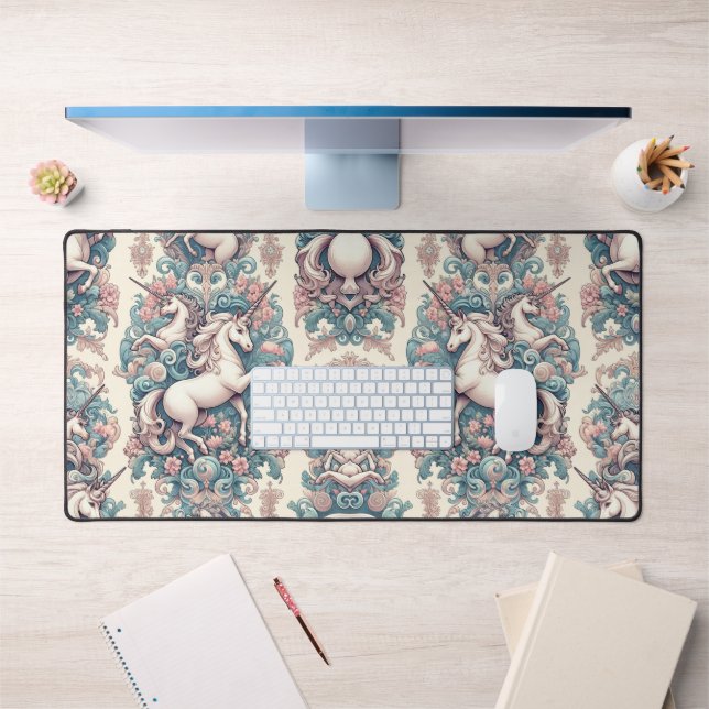 Mystical Victorian Unicorns: Enchanted Floral  Desk Mat (Office 1)