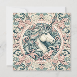 Mystical Victorian Unicorns: Enchanted Floral Invitation