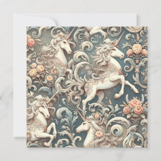 Mystical Victorian Unicorns: Enchanted Floral  Invitation