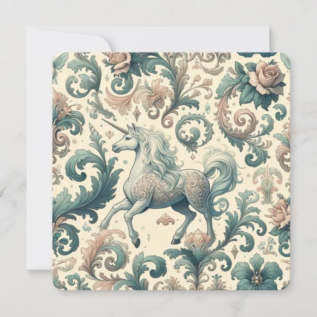 Mystical Victorian Unicorns: Enchanted Floral  Invitation (Front)
