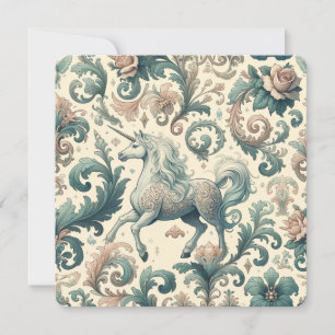 Mystical Victorian Unicorns: Enchanted Floral  Invitation