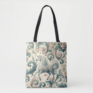 Mystical Victorian Unicorns: Enchanted Floral  Tote Bag