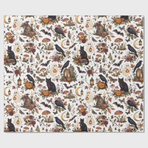 Mystical Vintage Halloween with Cat and Raven Wrapping Paper