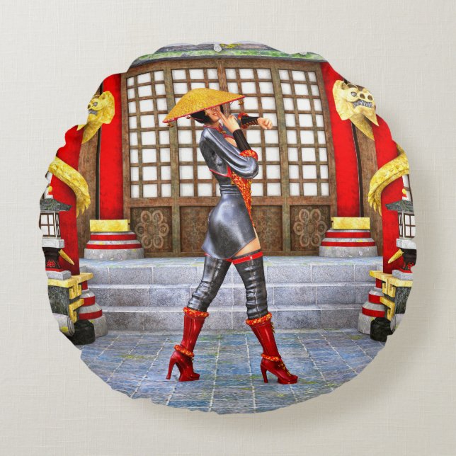Mystical Warrior Princess Eastern Fantasy Style Round Cushion (Front)
