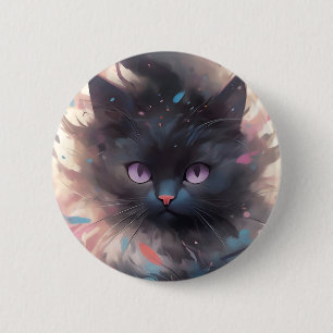 Mystical Watercolor Black Cat Cute Cat 6 Cm Round Badge