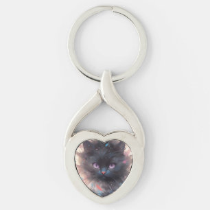 Mystical Watercolor Black Cat Cute Cat Key Ring