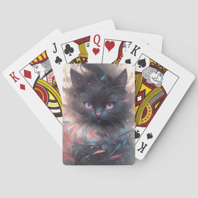 Mystical Watercolor Black Cat | Cute  Cat Playing Cards (Back)