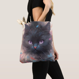 Mystical Watercolor Black Cat Cute Cat Tote Bag