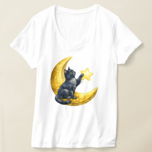 ​Mystical Watercolor Black Cat on Golden Crescent  T-Shirt