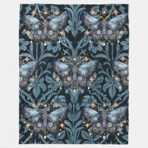 Mystical Watercolor Blue and Gold Night Moth Fleece Blanket