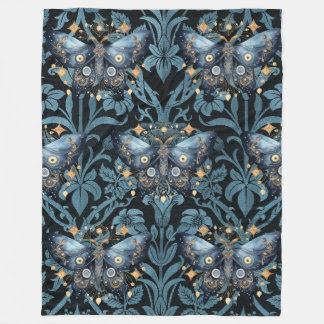 Mystical Watercolor Blue and Gold Night Moth Fleece Blanket
