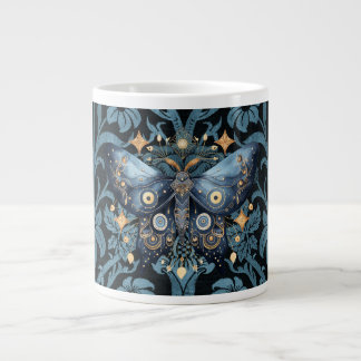 Mystical Watercolor Blue and Gold Night Moth Large Coffee Mug