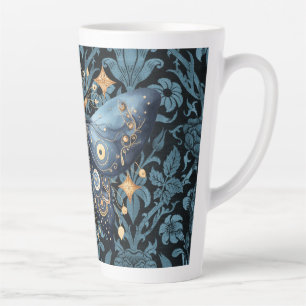 Mystical Watercolor Blue and Gold Night Moth Latte Mug