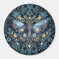 Mystical Watercolor Blue and Gold Night Moth