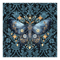 Mystical Watercolor Blue and Gold Night Moth