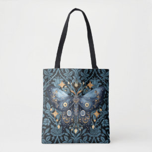 Mystical Watercolor Blue and Gold Night Moth Tote Bag