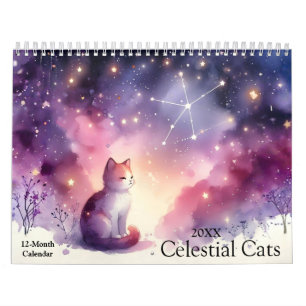 Mystical Watercolor Celestial Cats 2026 Wall Calendar