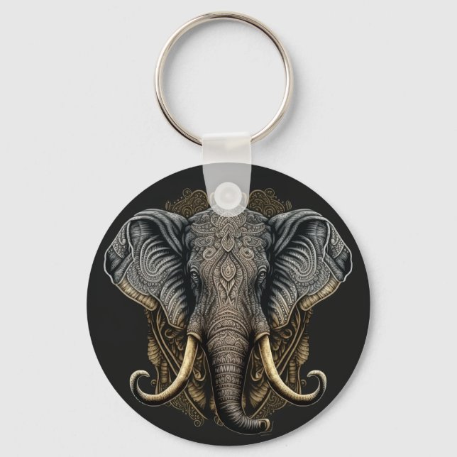 Mystical Watercolor Elephant Keychain (Front)