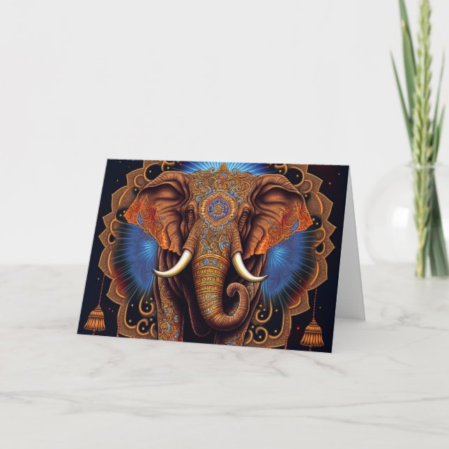 Mystical Watercolor Elephant Thank You Card (Front)