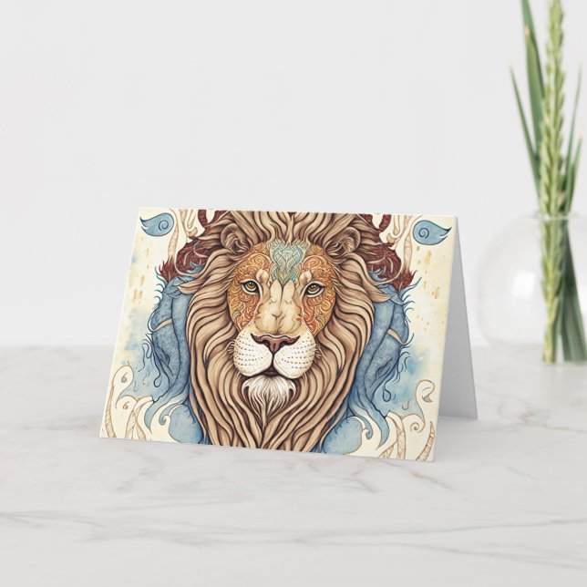Mystical Watercolor Lion Thank You Card (Front)