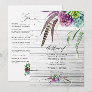 Mystical Watercolor Succulents Bohemian Wedding Invitation