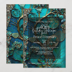 Mystical Waterfall Botanical Gemstone Abstract Invitation