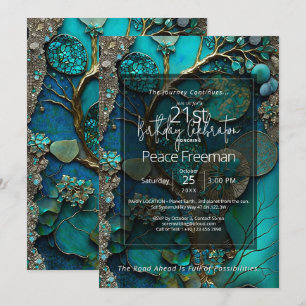 Mystical Waterfall Botanical Gemstone Abstract Invitation