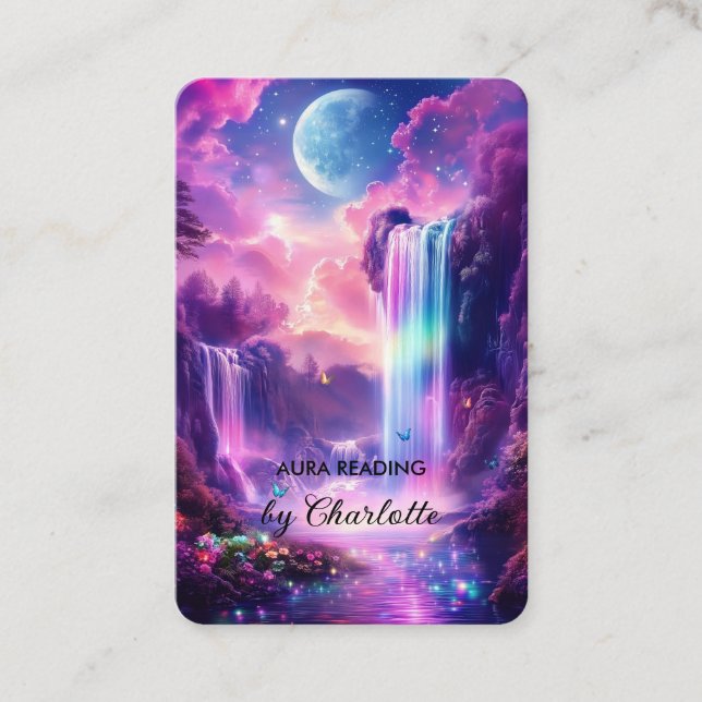 Mystical Waterfall QR Code Business Card (Front)